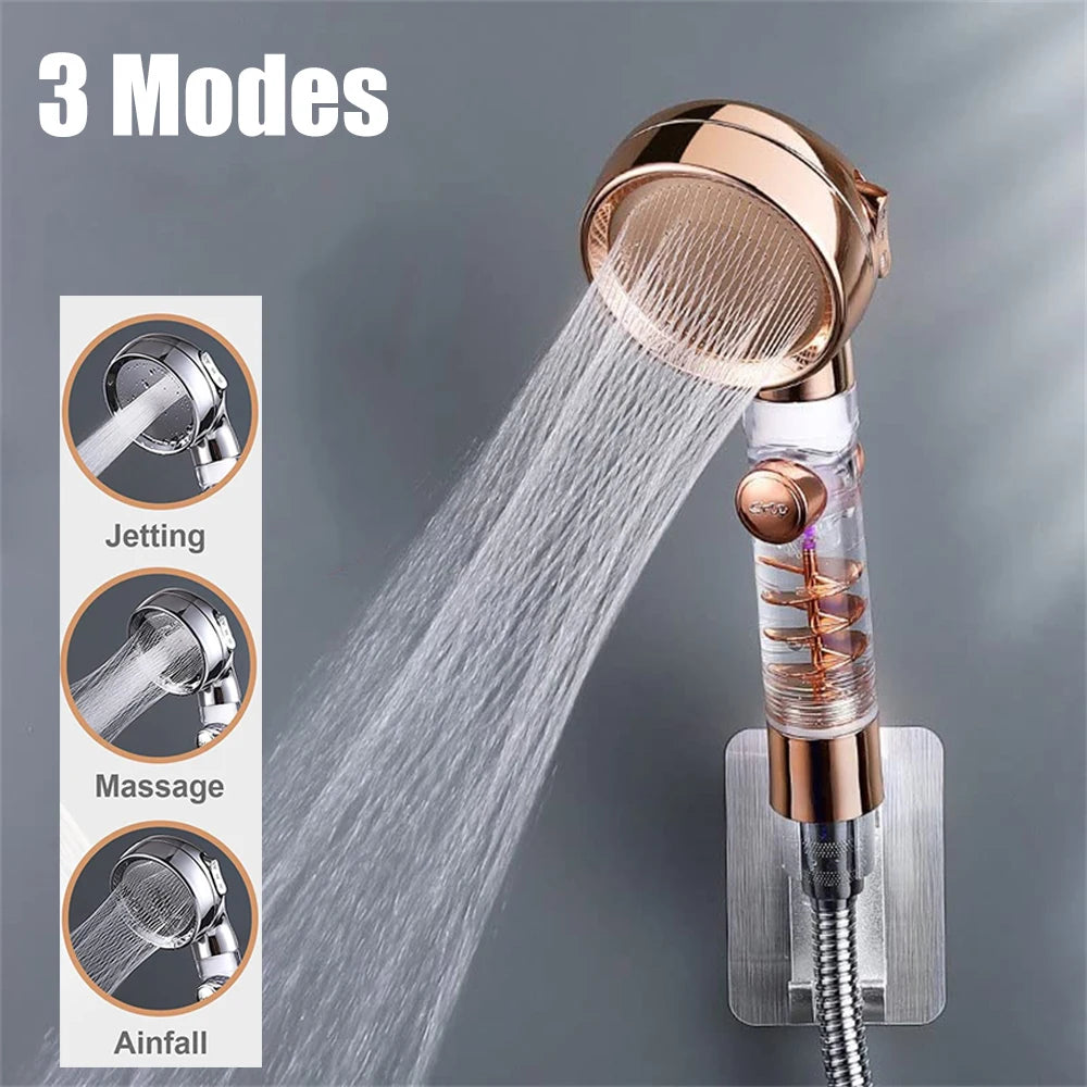 1Pc 3 Modes Turbocharged Shower Head High Pressure Water Saving Adjustable Handheld Showerhead Massage Filter Rainfall Nozzle