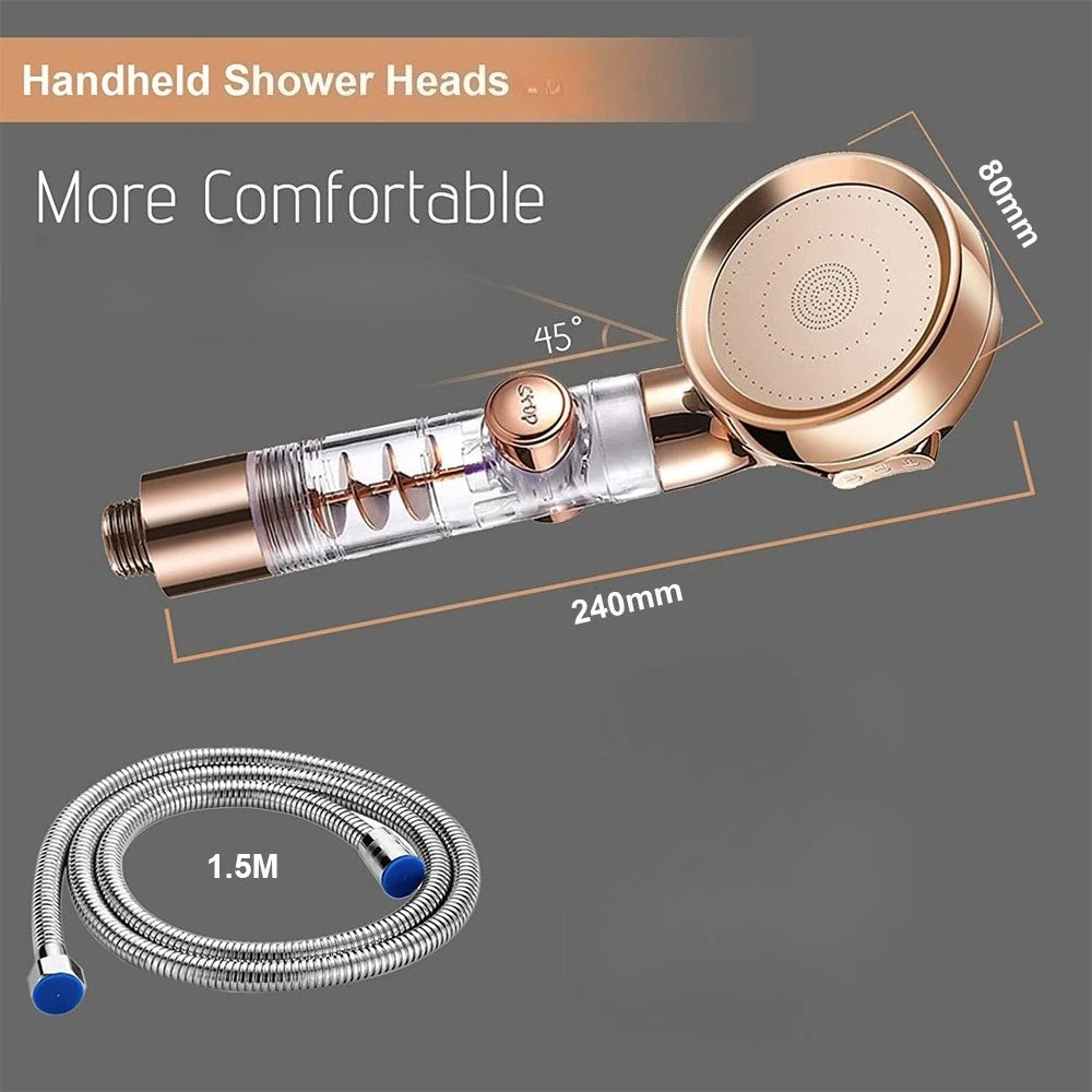 1Pc 3 Modes Turbocharged Shower Head High Pressure Water Saving Adjustable Handheld Showerhead Massage Filter Rainfall Nozzle