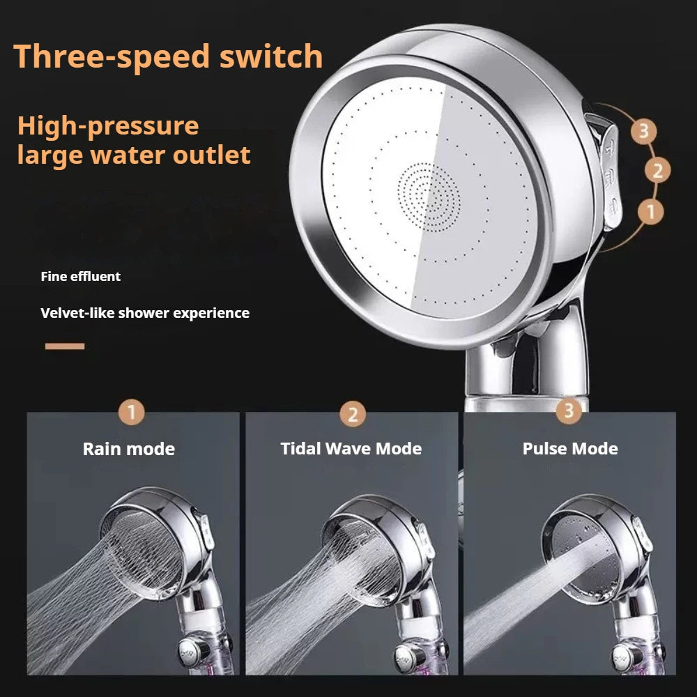 1Pc 3 Modes Turbocharged Shower Head High Pressure Water Saving Adjustable Handheld Showerhead Massage Filter Rainfall Nozzle